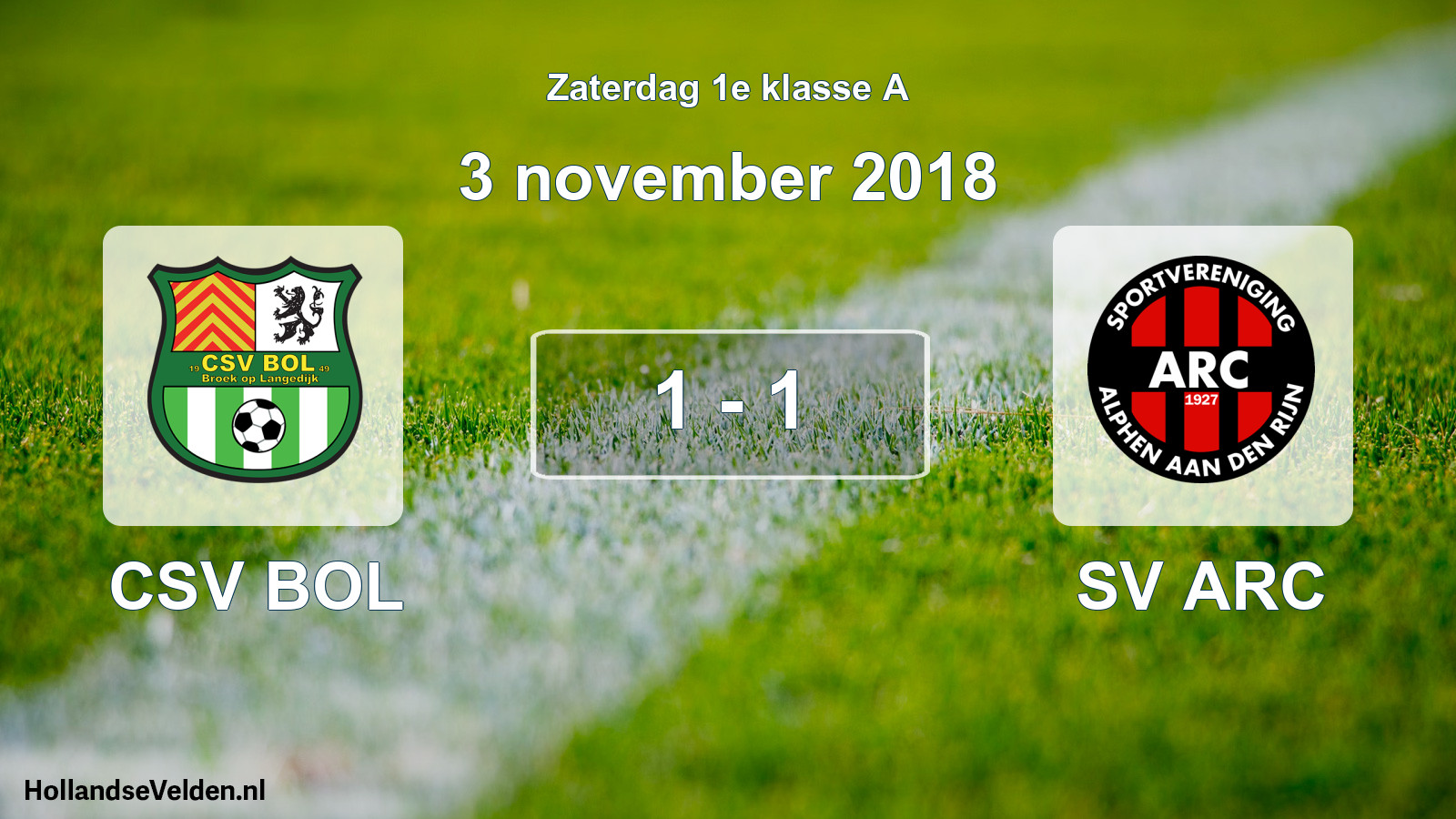 Total number of matches played: CSV BOL - SV ARC 1 - 1 (3 November 2018)