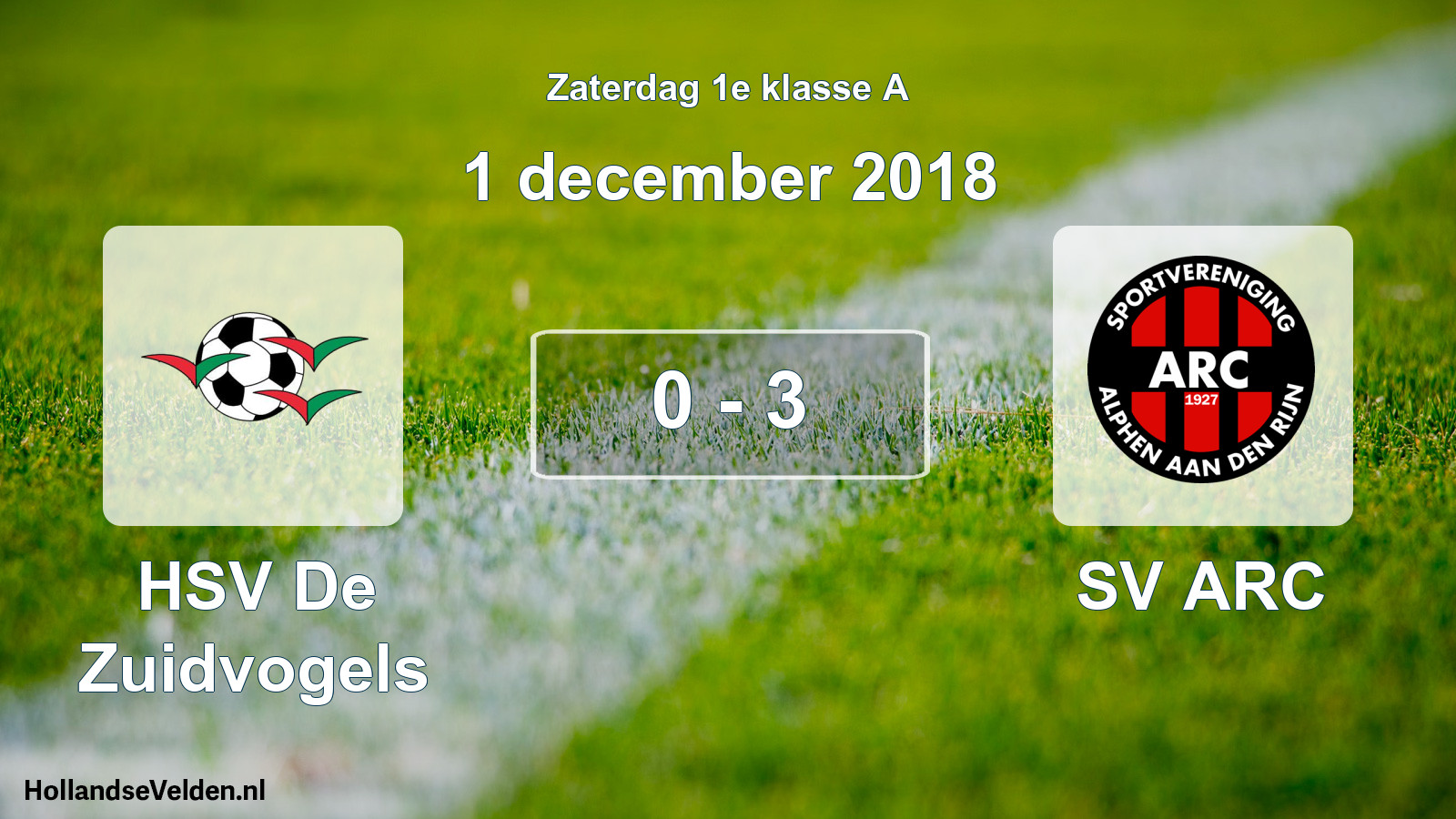Total number of matches played: HSV De Zuidvogels - SV ARC 0 - 3 (1 December 2018)