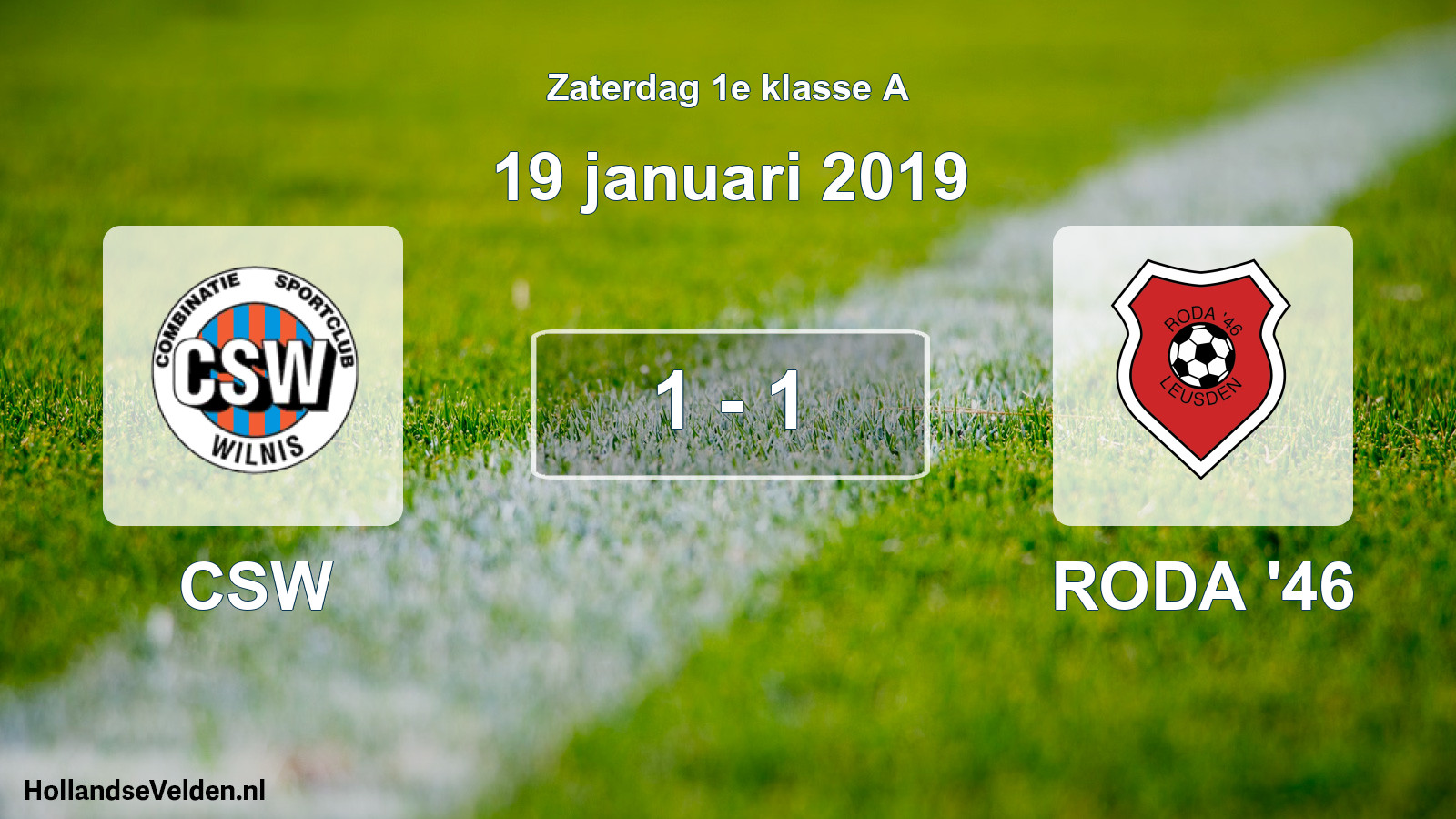 Total number of matches played: CSW - RODA '46 1 - 1 (19 January 2019)