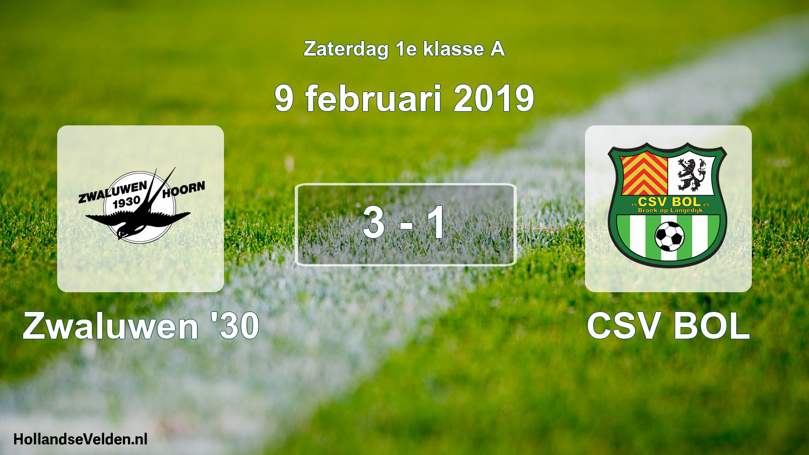 Total number of matches played: Zwaluwen '30 - CSV BOL 3 - 1 (9 February 2019)
