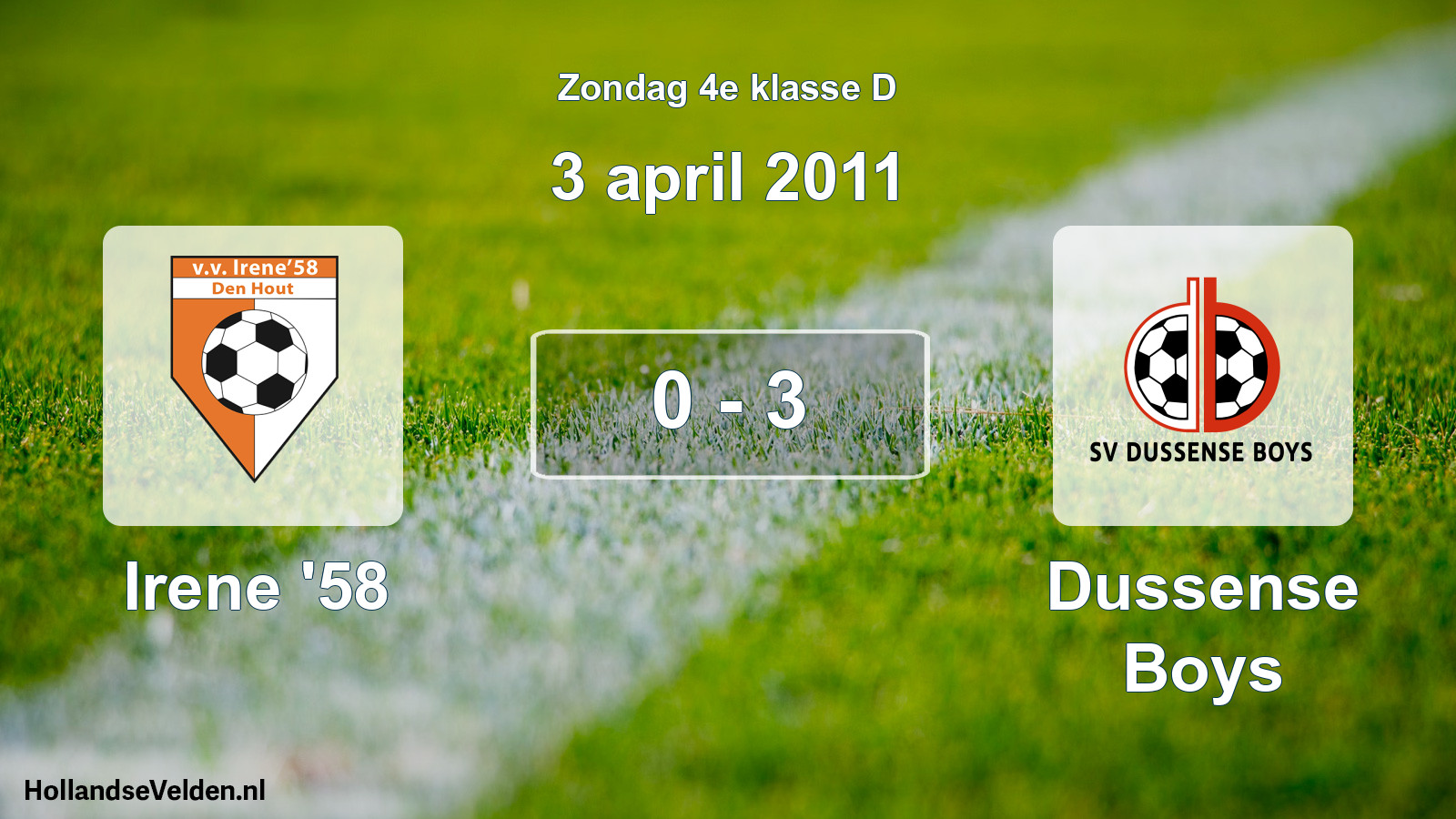 Total number of matches played: Irene '58 - Dussense Boys 0 - 3 (3 April 2011)