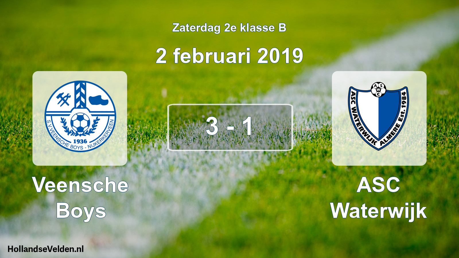 Total number of matches played: Veensche Boys - ASC Waterwijk 3 - 1 (2 February 2019)