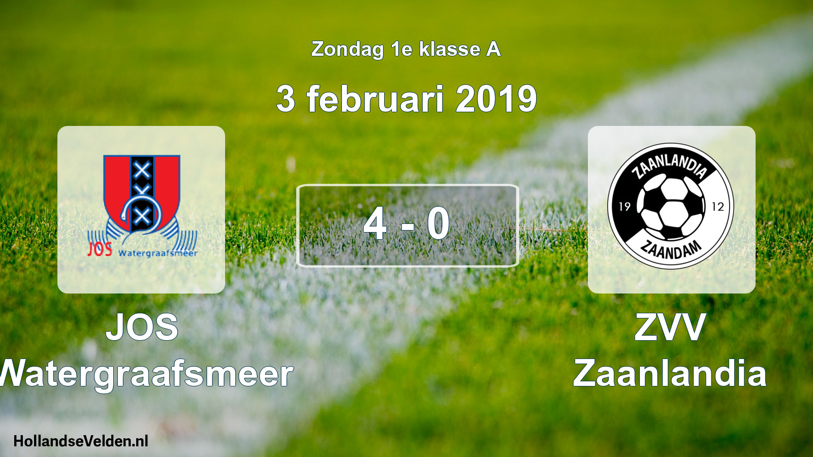 Total number of matches played: JOS Watergraafsmeer - ZVV Zaanlandia 4 - 0 (3 February 2019)