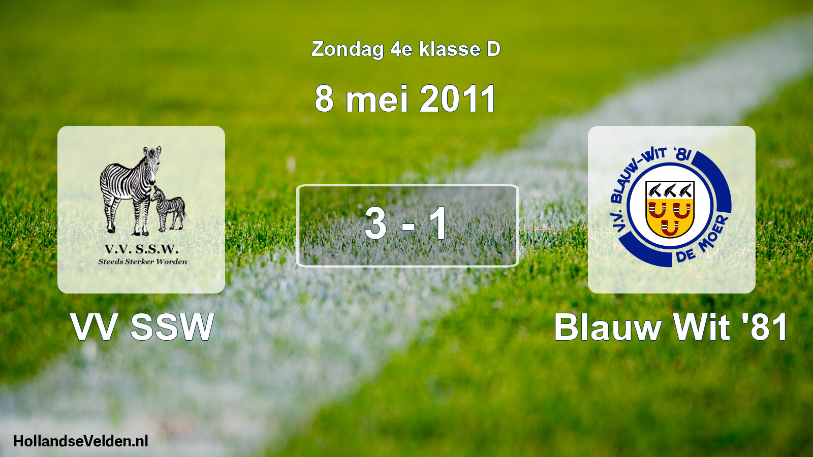 Total number of matches played: VV SSW - Blauw Wit '81 3 - 1 (8 May 2011)