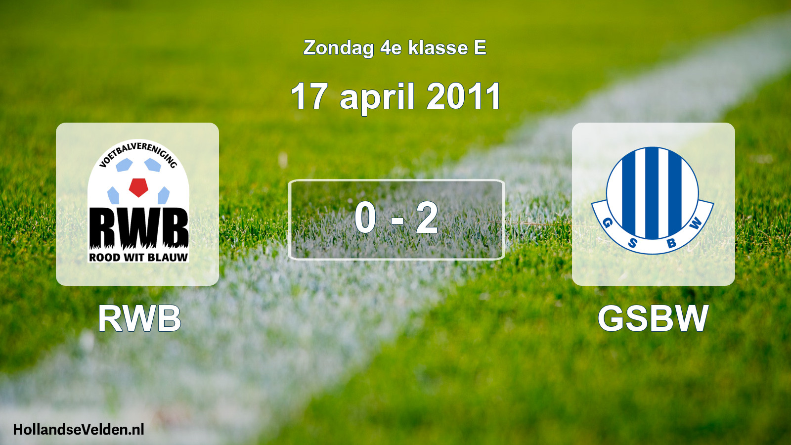 Total number of matches played: RWB - GSBW 0 - 2 (17 April 2011)