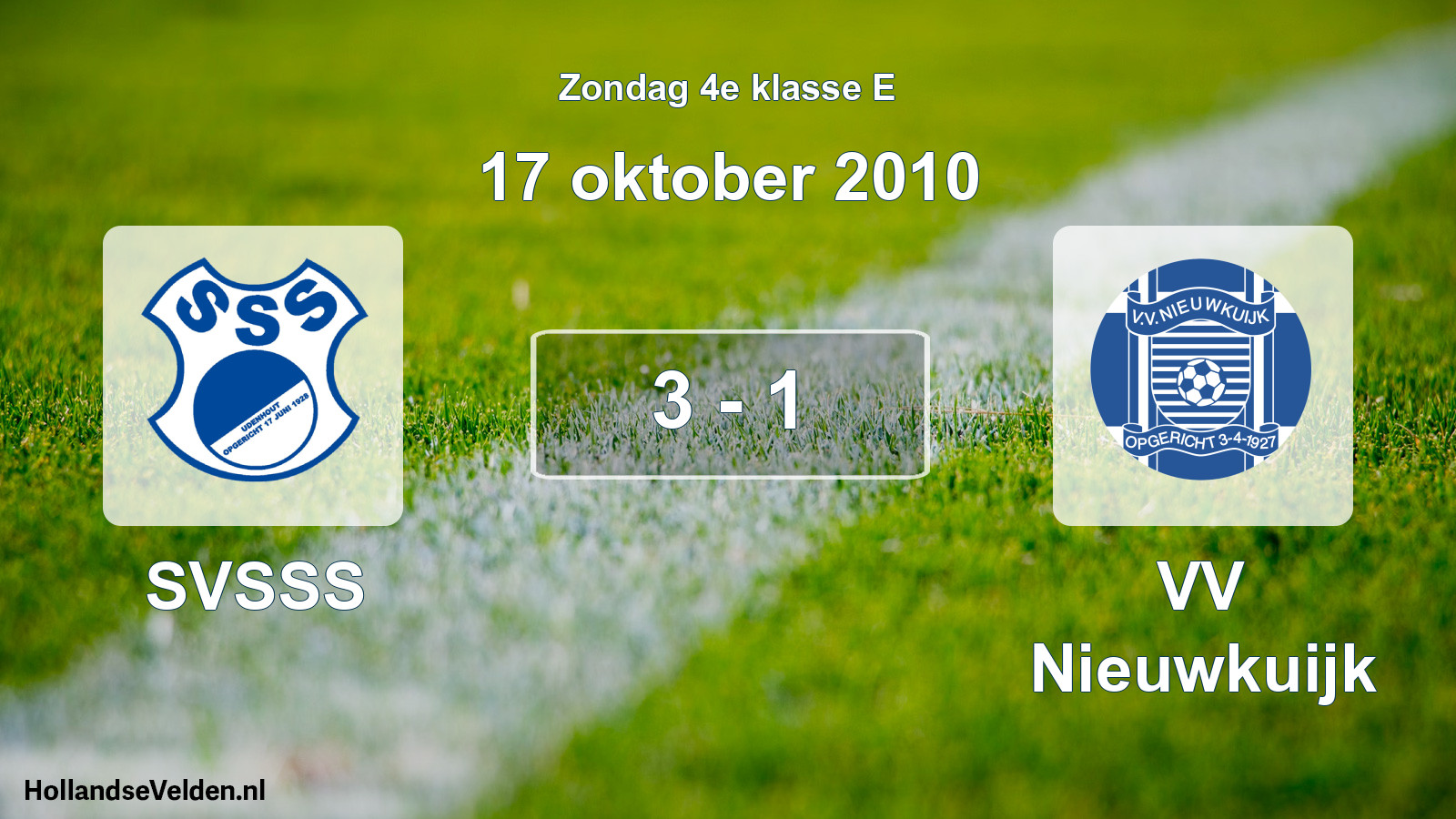 Total number of matches played: SVSSS - VV Nieuwkuijk 3 - 1 (17 October 2010)