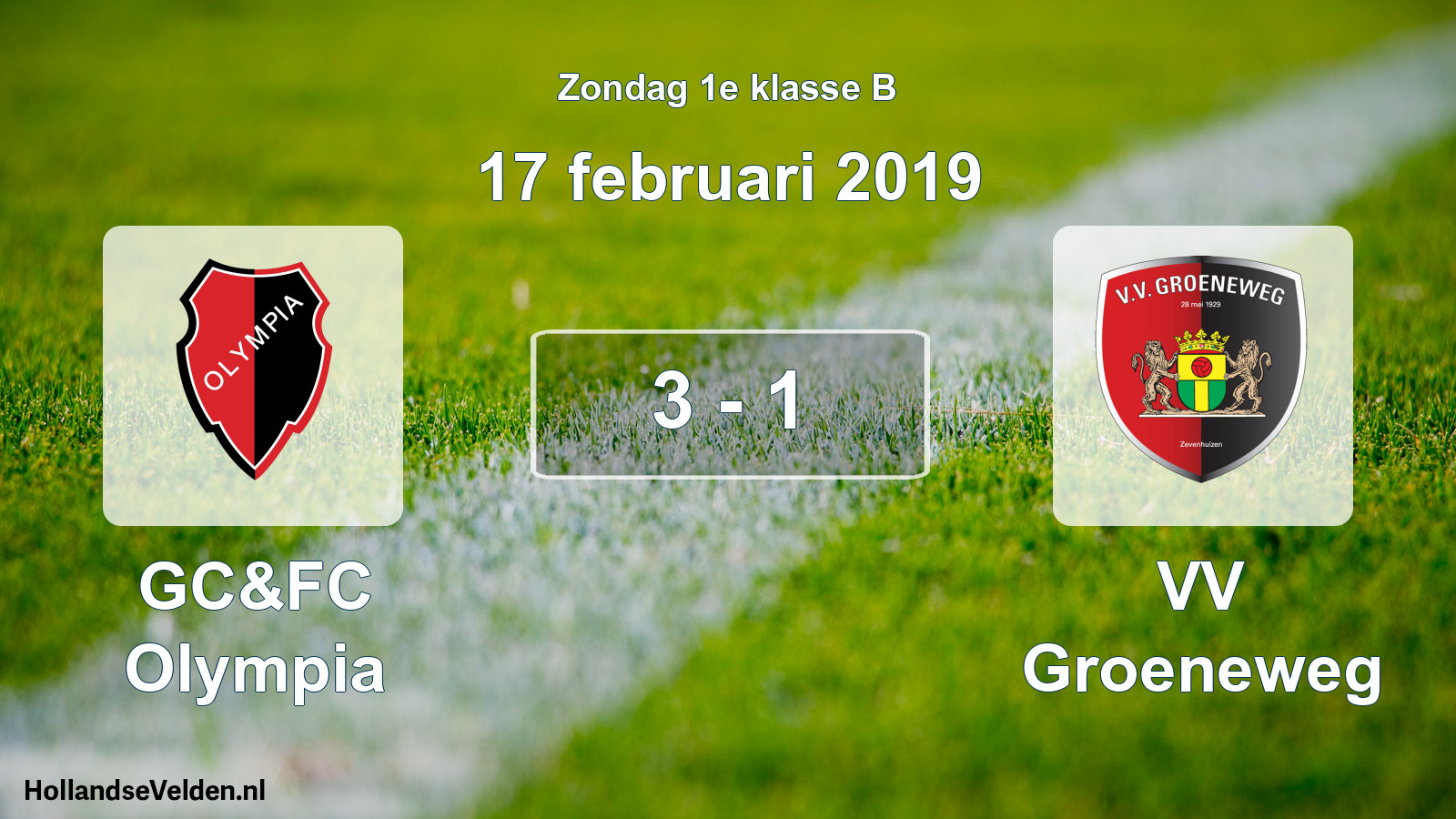 Total number of matches played: GC&FC Olympia - VV Groeneweg 3 - 1 (17 February 2019)