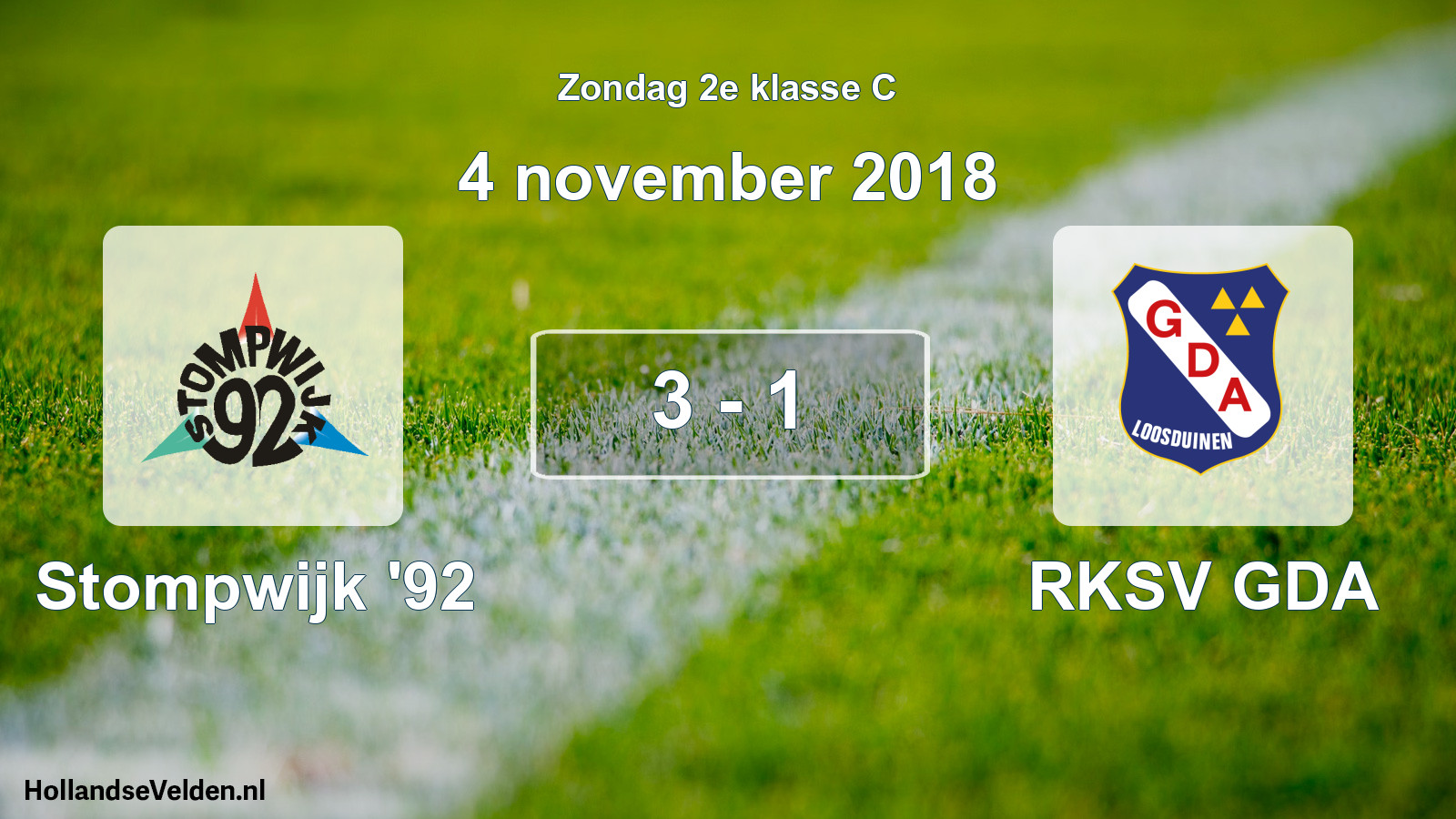 Total number of matches played: Stompwijk '92 - RKSV GDA 3 - 1 (4 November 2018)