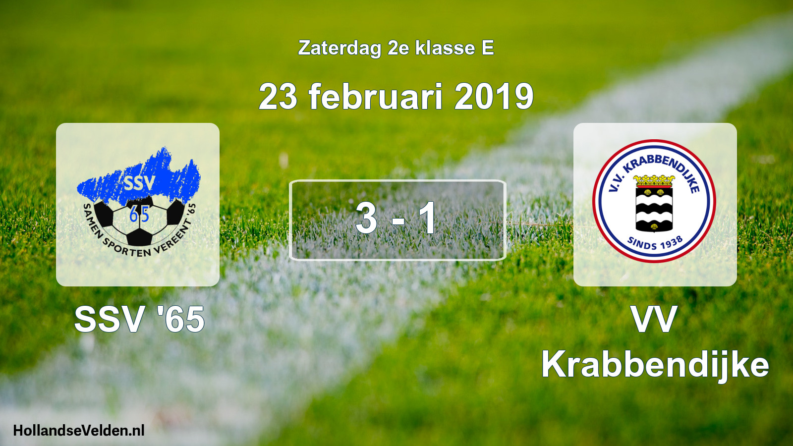 Total number of matches played: SSV '65 - VV Krabbendijke 3 - 1 (23 February 2019)