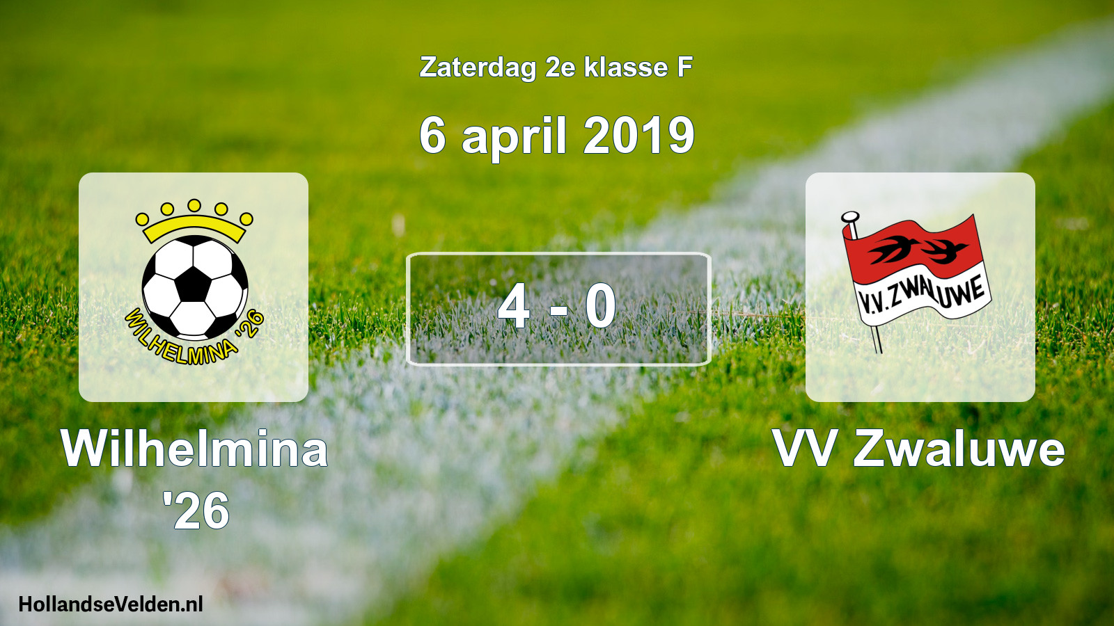 Total number of matches played: Wilhelmina '26 - VV Zwaluwe 4 - 0 (6 April 2019)