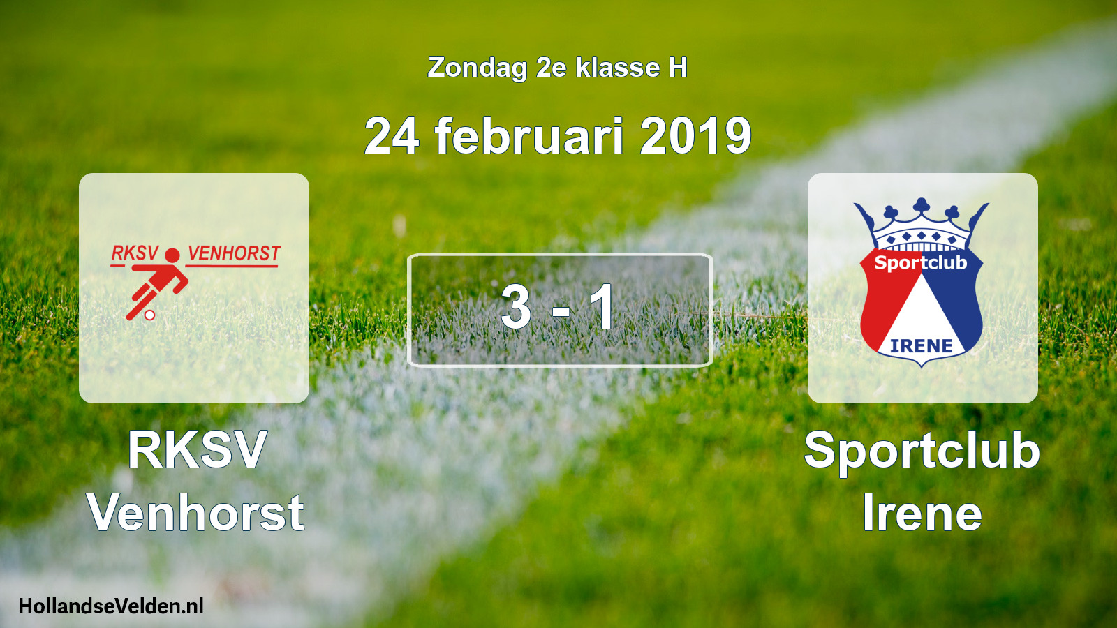 Total number of matches played: RKSV Venhorst - Sportclub Irene 3 - 1 (24 February 2019)