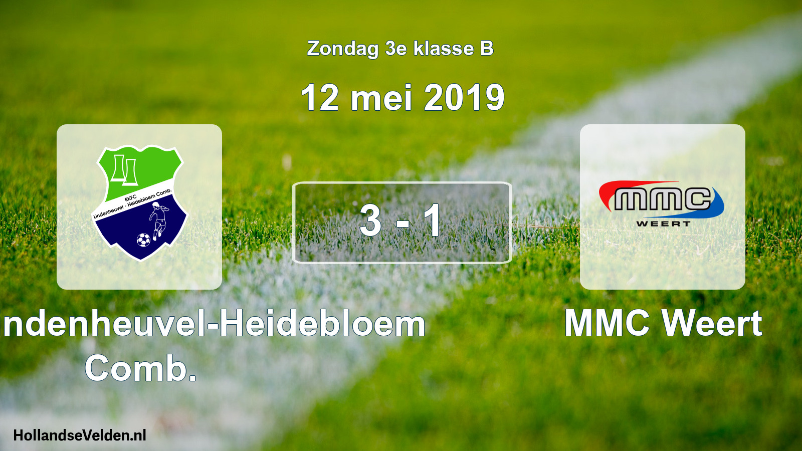 Total number of matches played: RKFC Lindenheuvel-Heidebloem Comb. - MMC Weert 3 - 1 (12 May 2019)