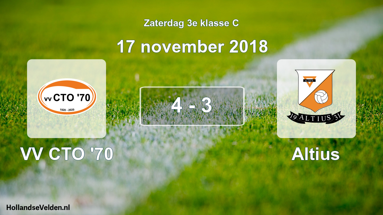 Total number of matches played: VV CTO '70 - Altius 4 - 3 (17 November 2018)