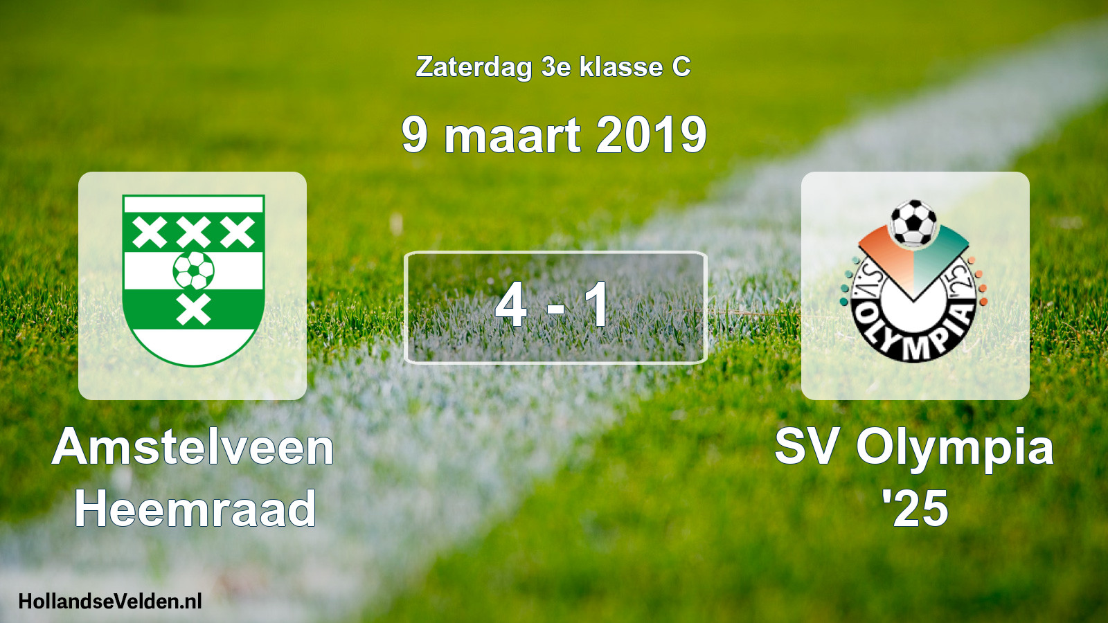 Total number of matches played: Amstelveen Heemraad - SV Olympia '25 4 - 1 (9 March 2019)