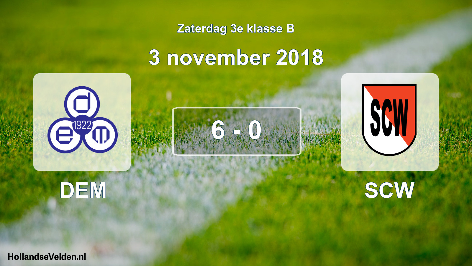 Total number of matches played: DEM - SCW 6 - 0 (3 November 2018)