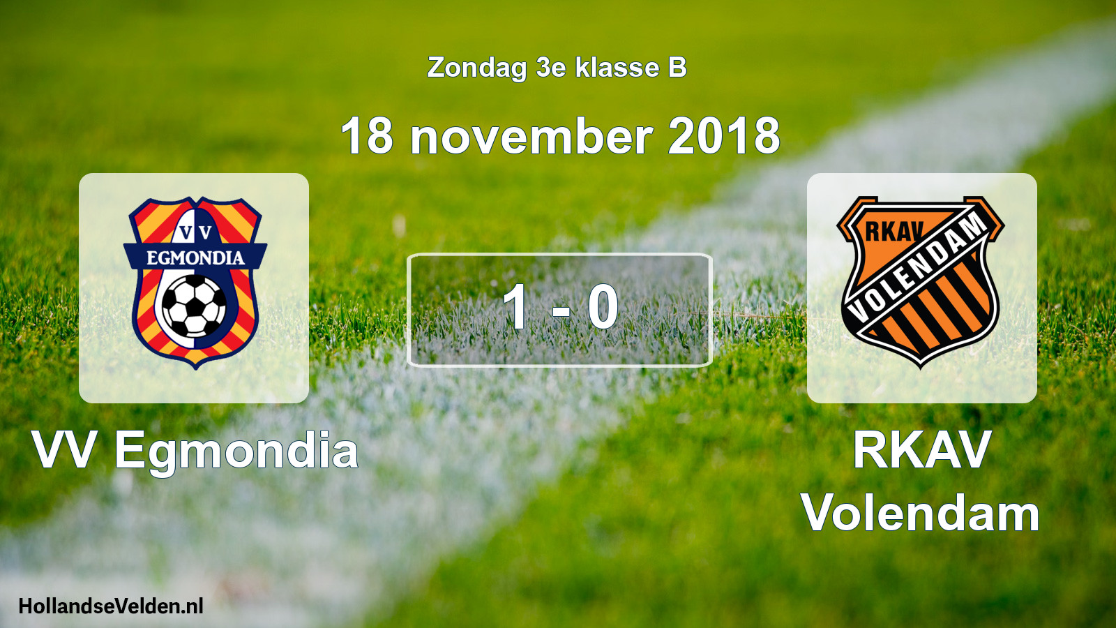 Total number of matches played: VV Egmondia - RKAV Volendam 1 - 0 (18 November 2018)