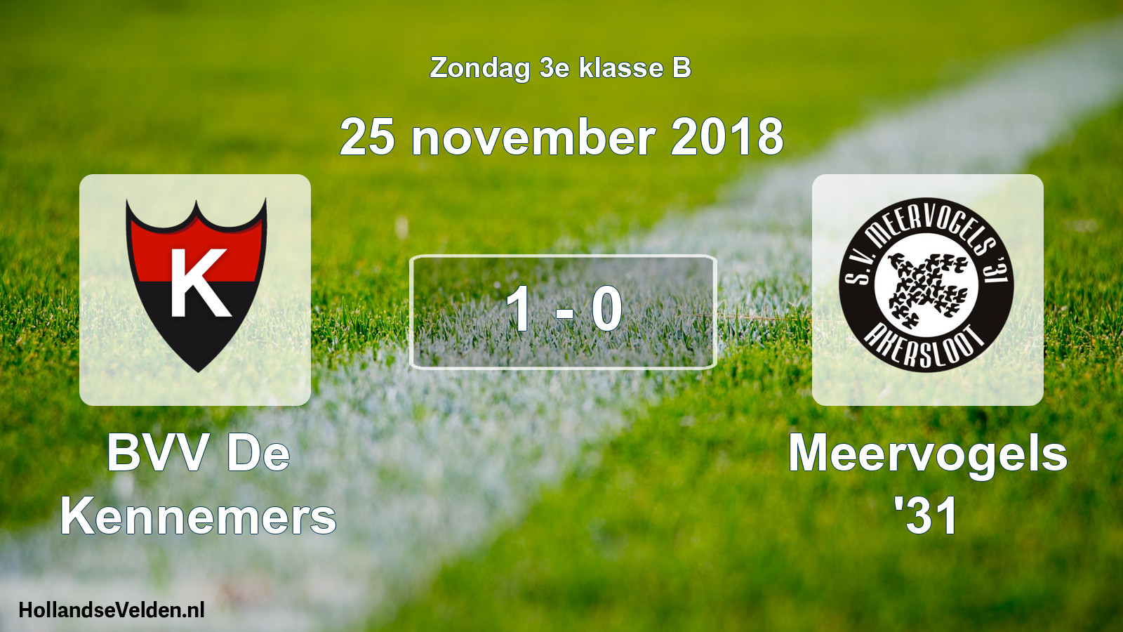 Total number of matches played: BVV De Kennemers - Meervogels '31 1 - 0 (25 November 2018)
