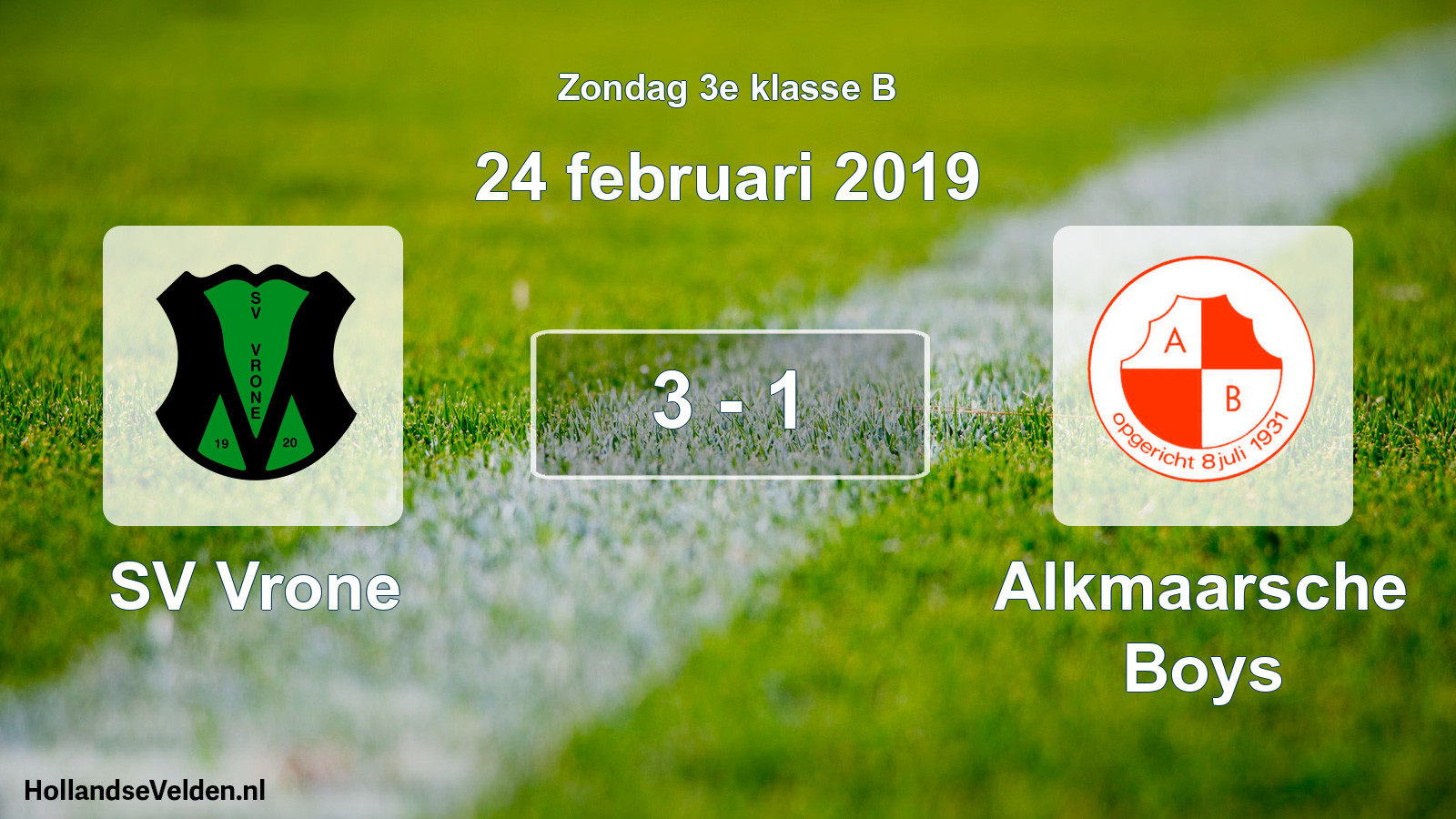 Total number of matches played: SV Vrone - Alkmaarsche Boys 3 - 1 (24 February 2019)