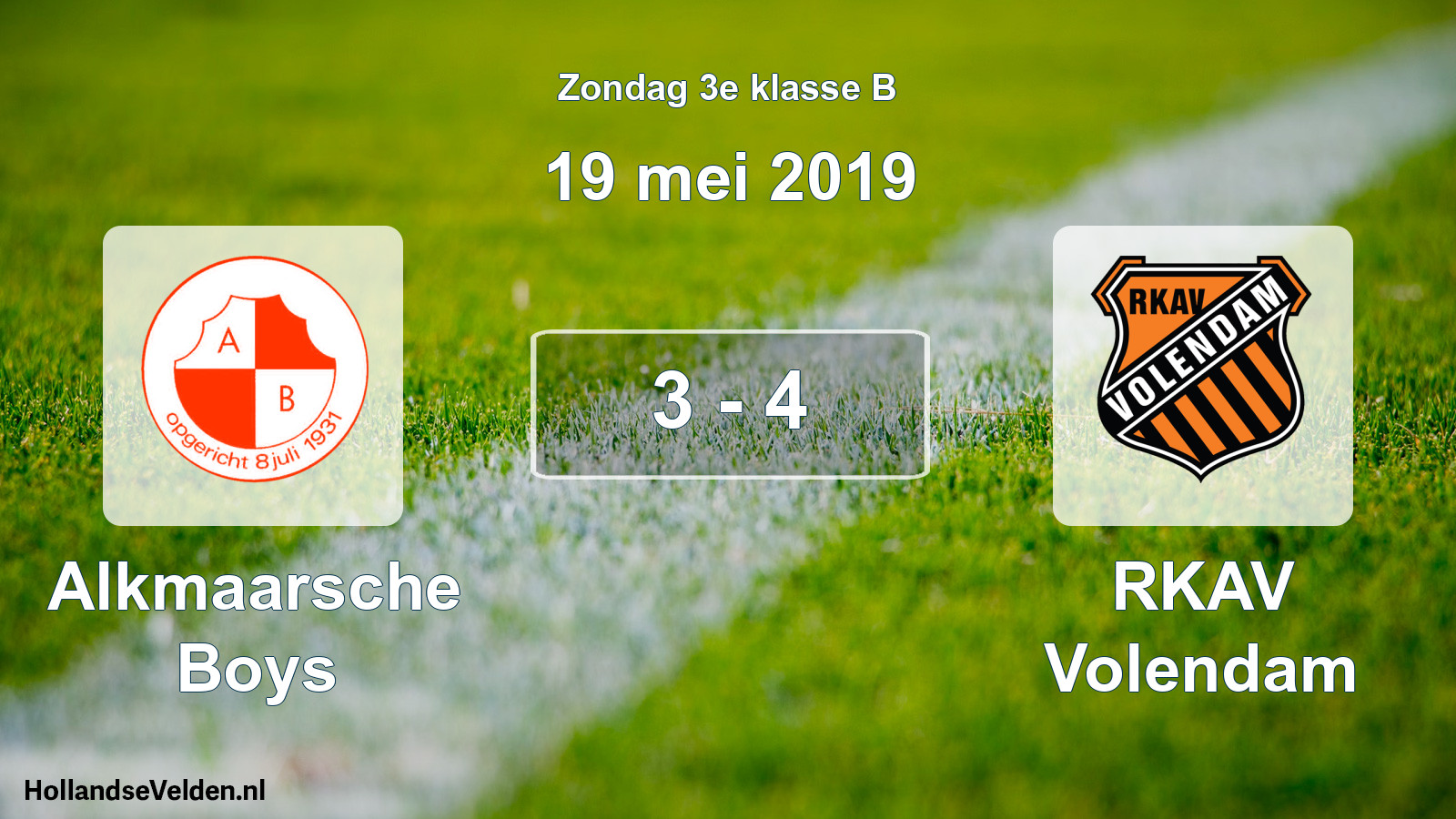 Total number of matches played: Alkmaarsche Boys - RKAV Volendam 3 - 4 (19 May 2019)