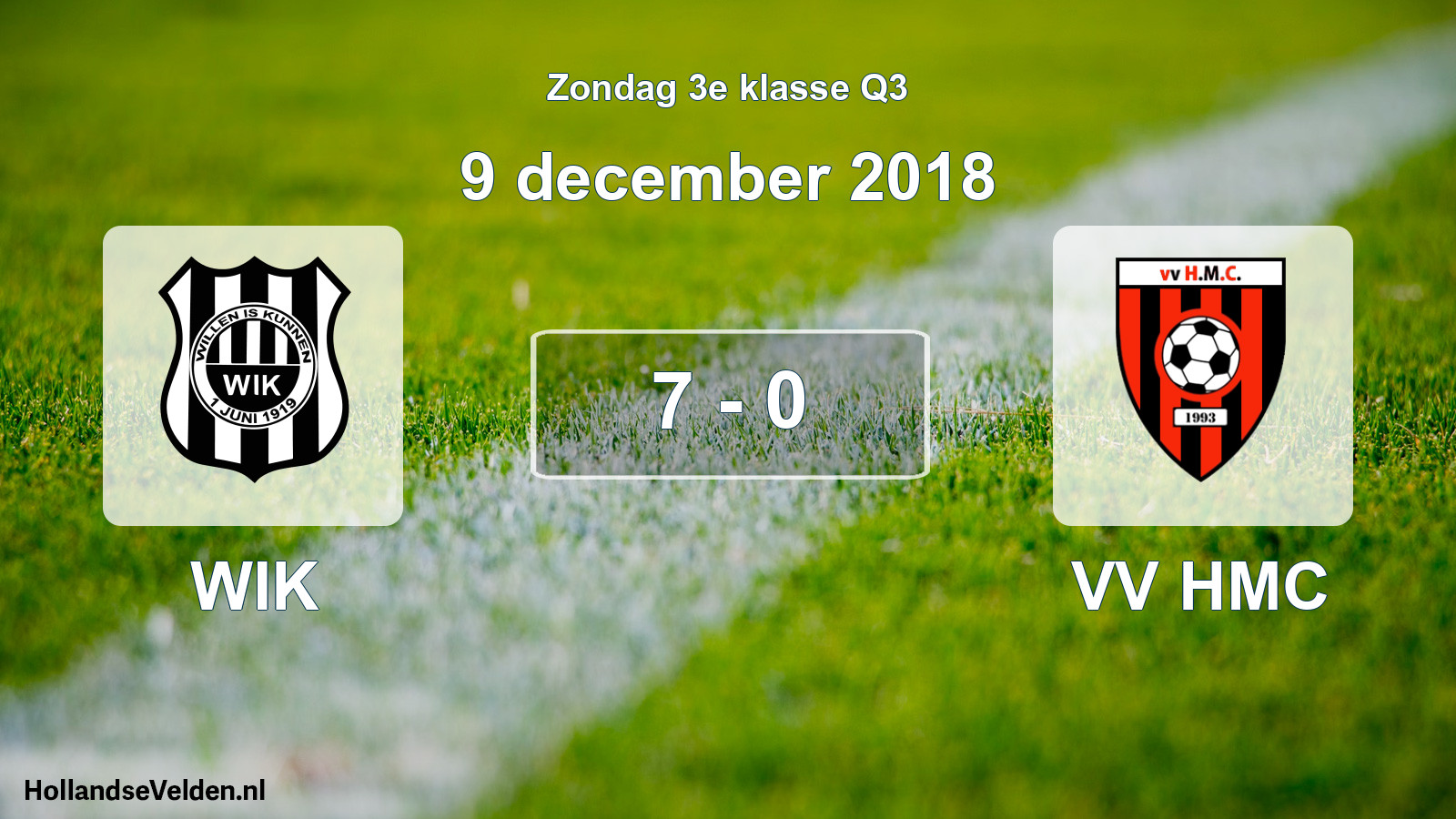 Total number of matches played: WIK - VV HMC 7 - 0 (9 December 2018)