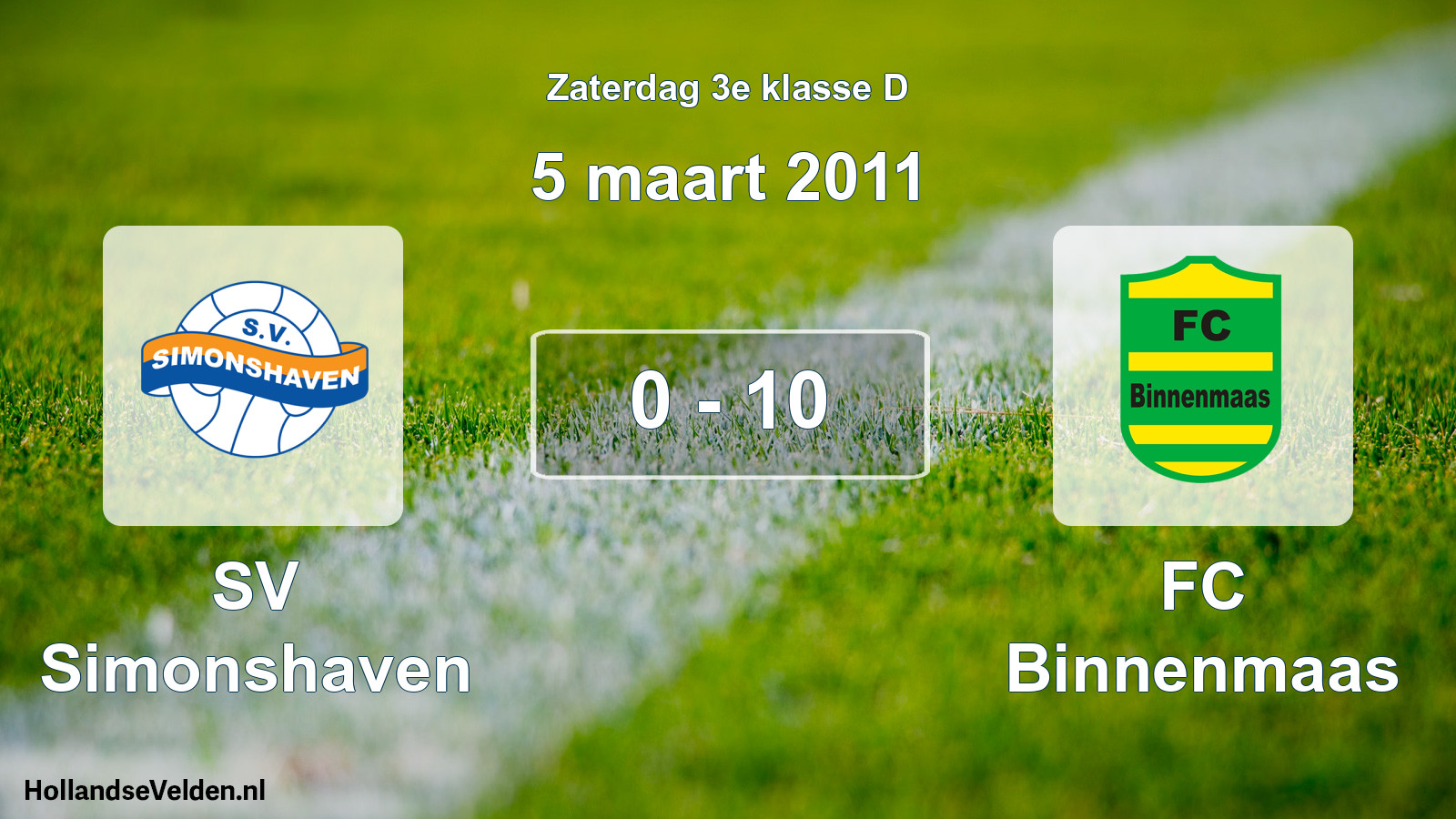 Total number of matches played: SV Simonshaven - FC Binnenmaas 0 - 10 (5 March 2011)