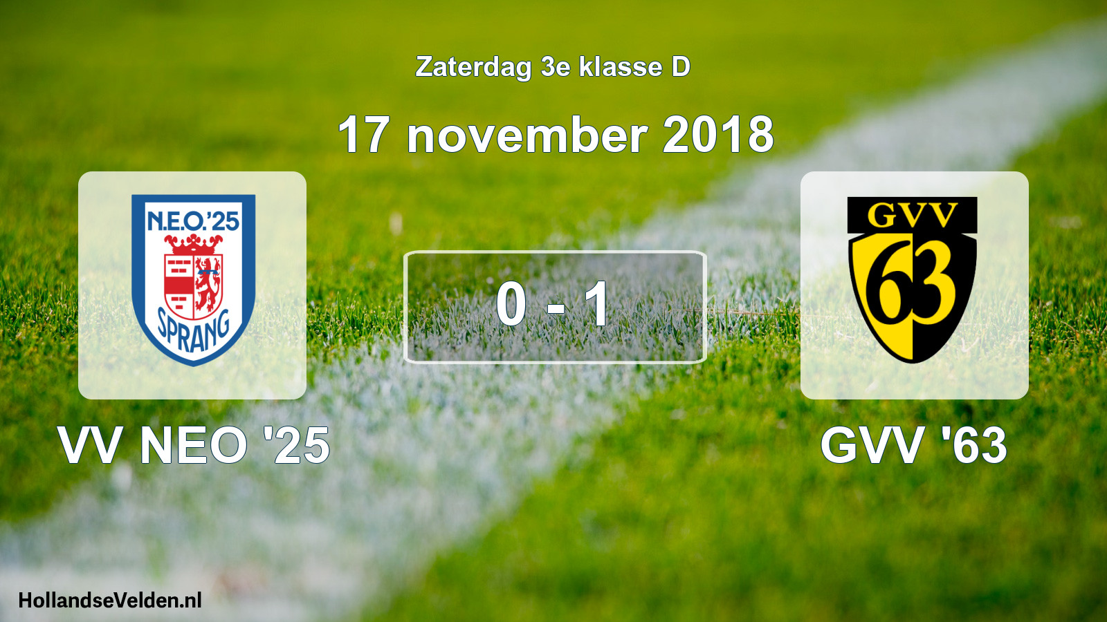 Total number of matches played: VV NEO '25 - GVV '63 0 - 1 (17 November 2018)