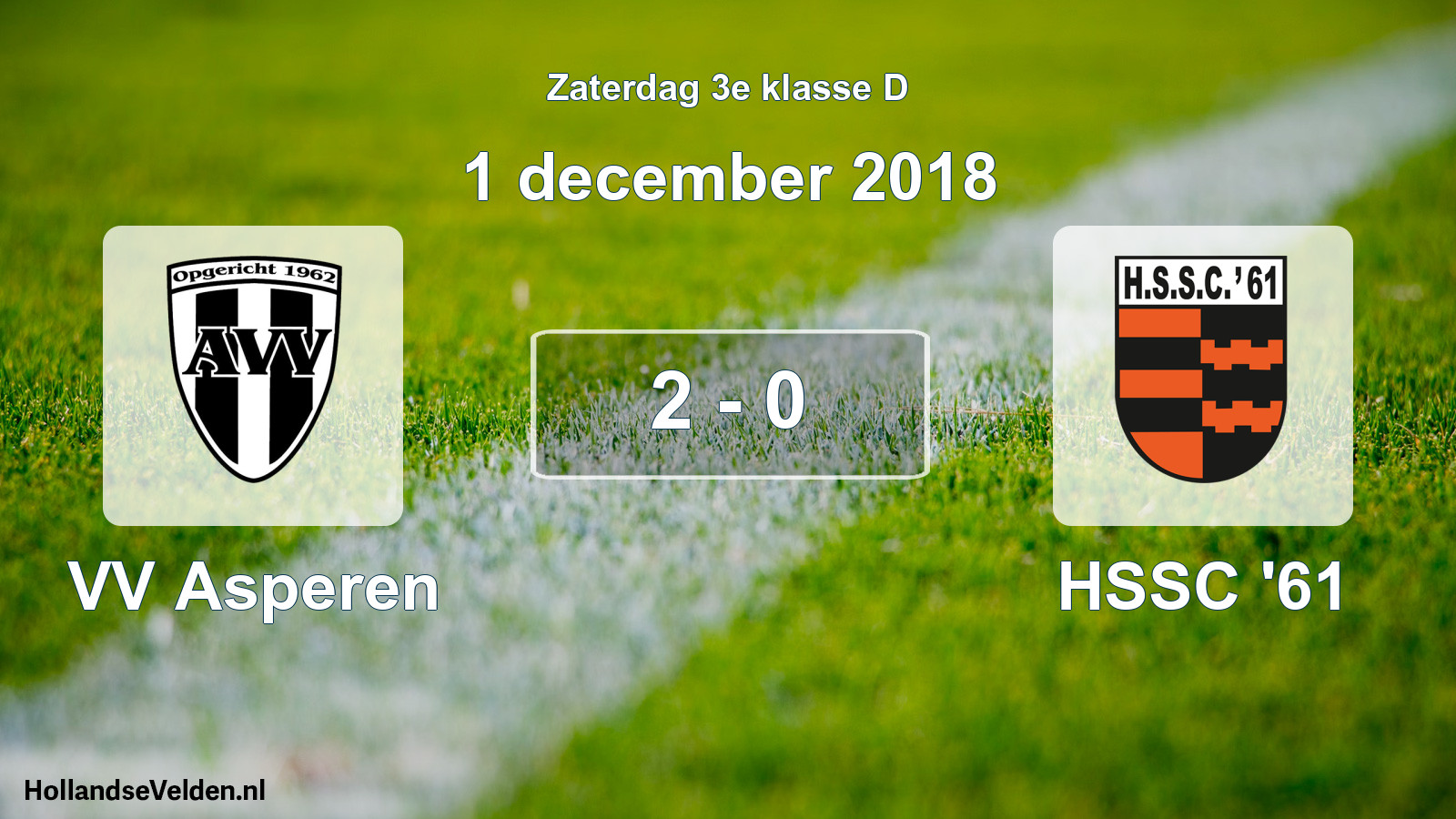Total number of matches played: VV Asperen - HSSC '61 2 - 0 (1 December 2018)