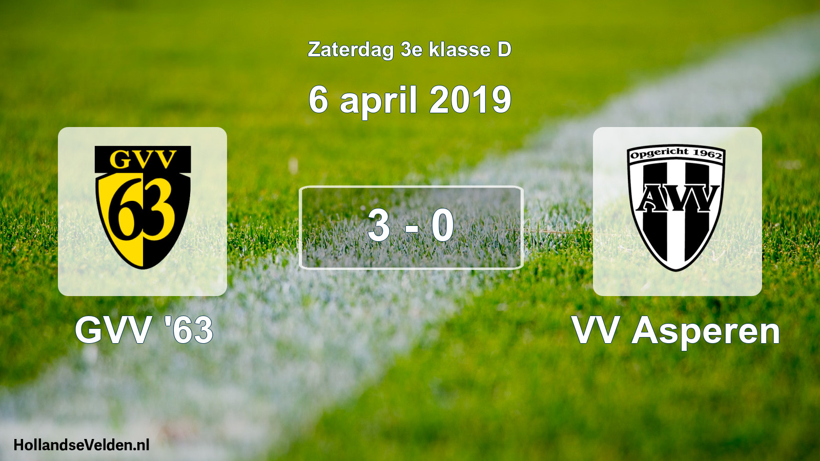 Total number of matches played: GVV '63 - VV Asperen 3 - 0 (6 April 2019)