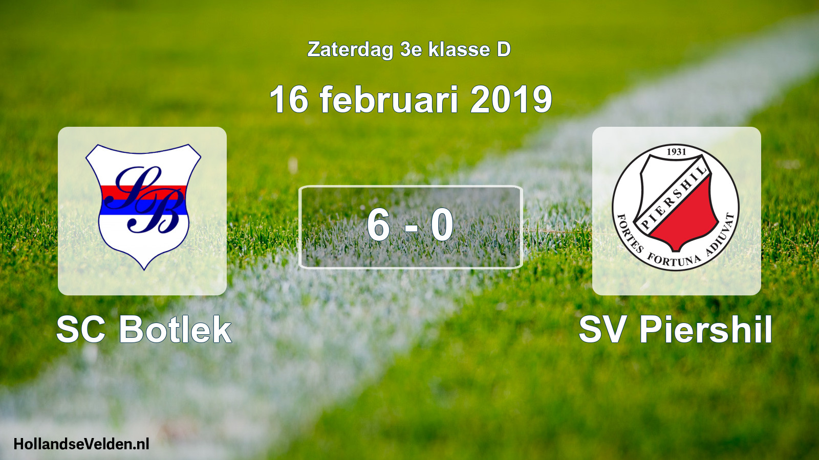Total number of matches played: SC Botlek - SV Piershil 6 - 0 (16 February 2019)