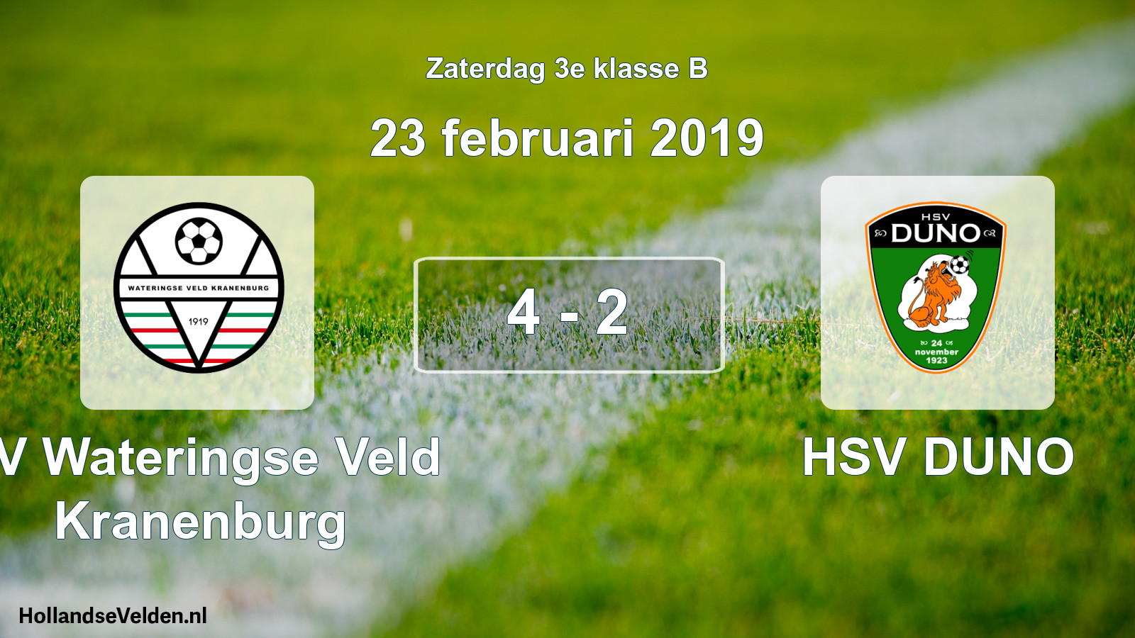 Total number of matches played: SV Wateringse Veld Kranenburg - HSV DUNO 4 - 2 (23 February 2019)