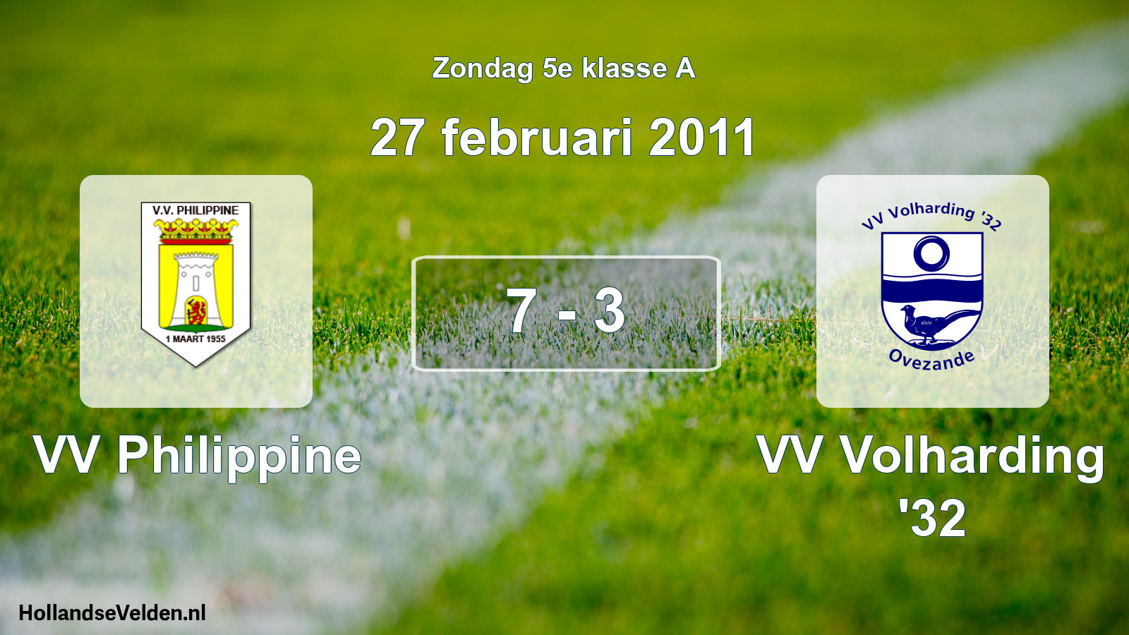 Total number of matches played: VV Philippine - VV Volharding '32 7 - 3 (27 February 2011)