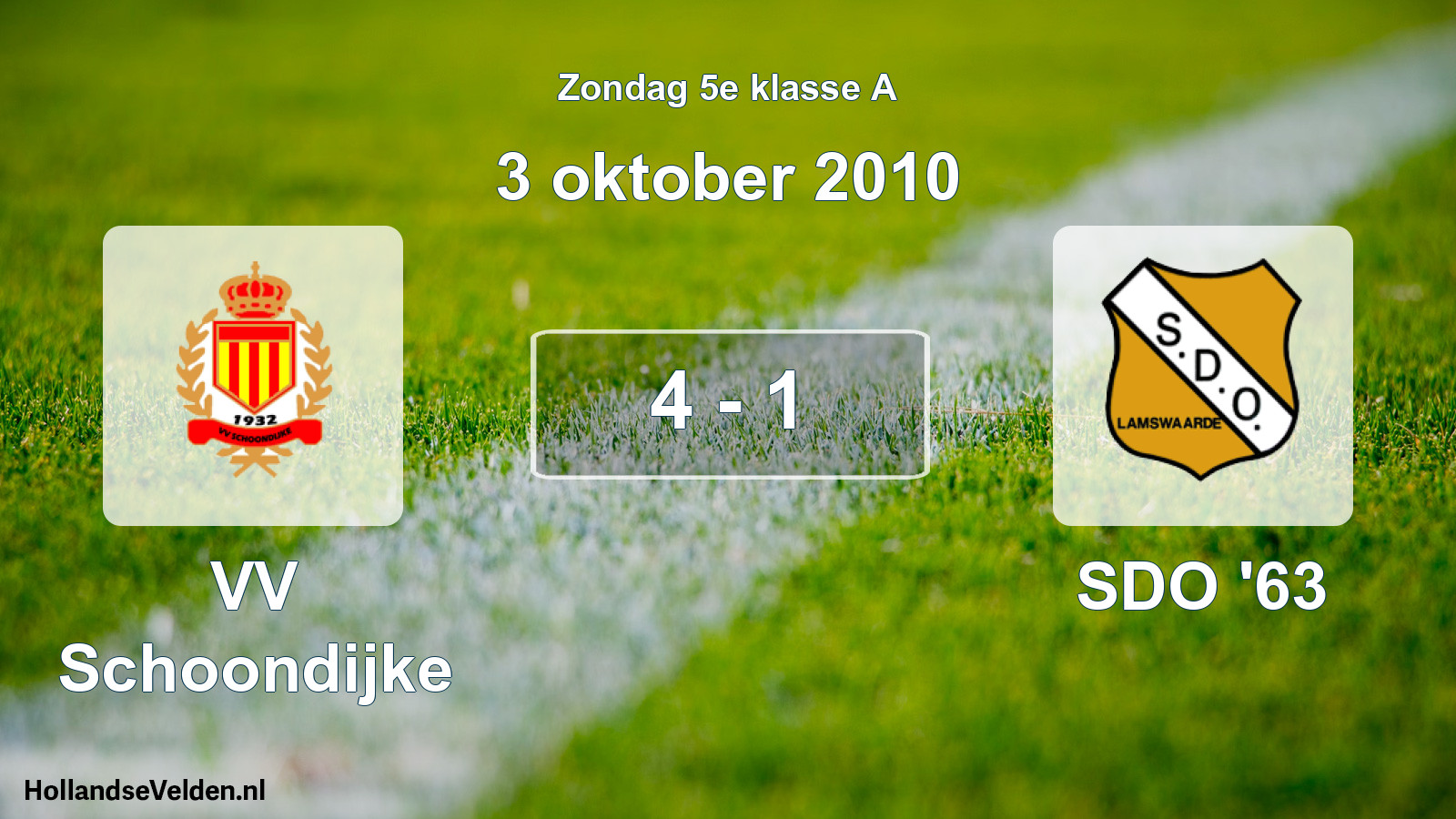 Total number of matches played: VV Schoondijke - SDO '63 4 - 1 (3 October 2010)