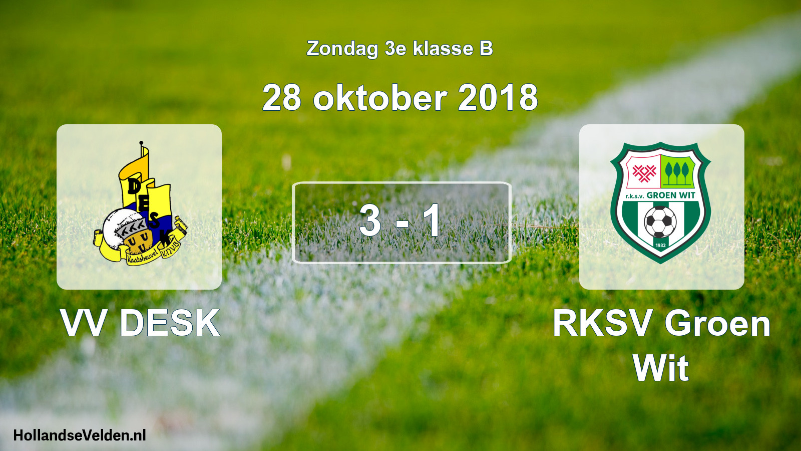 Total number of matches played: VV DESK - RKSV Groen Wit 3 - 1 (28 October 2018)