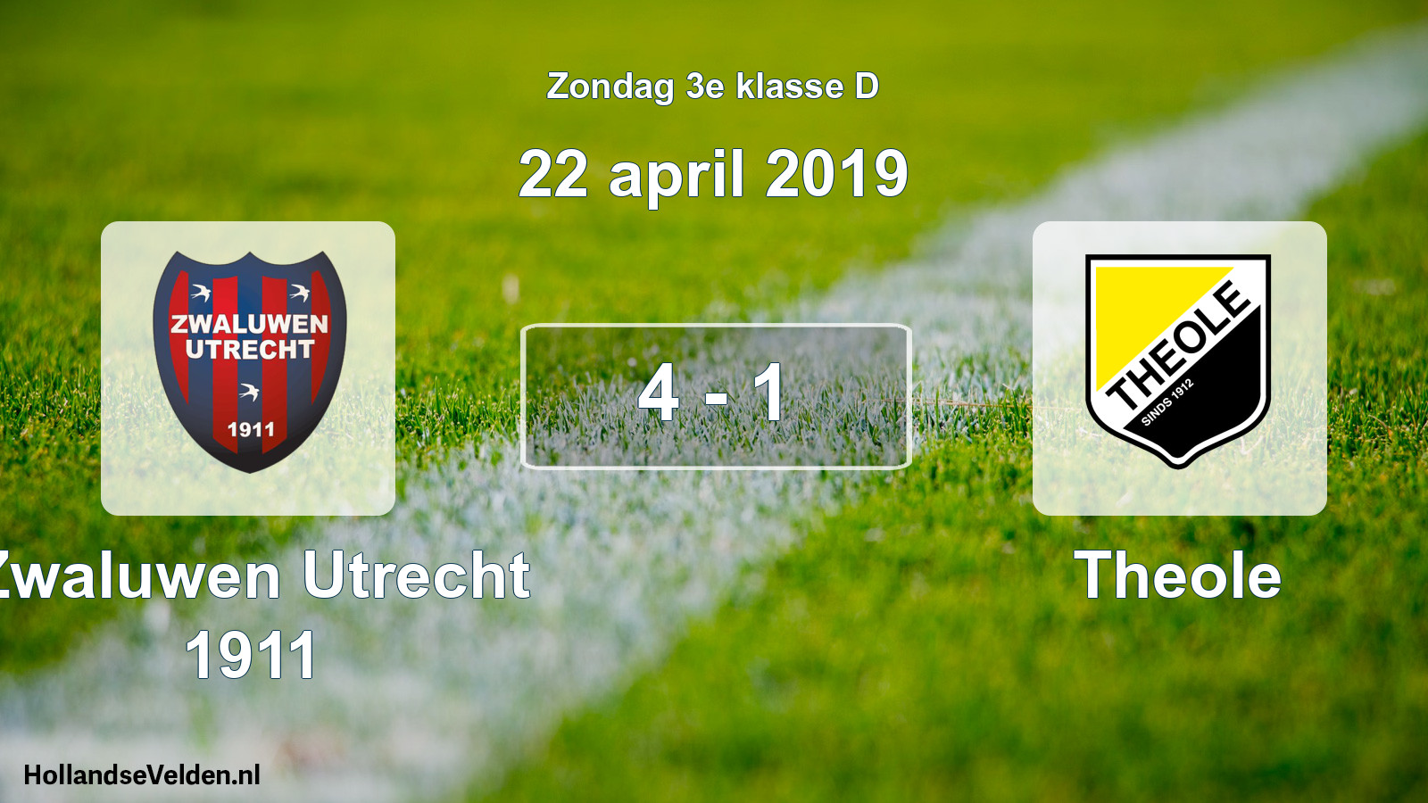 Total number of matches played: Zwaluwen Utrecht 1911 - Theole 4 - 1 (22 April 2019)