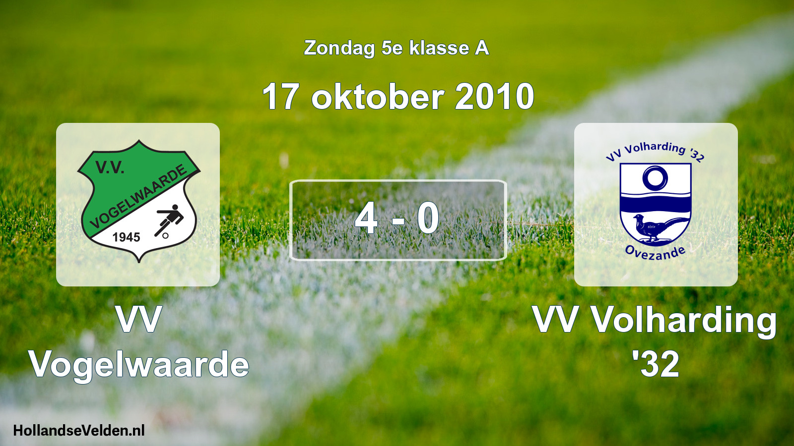 Total number of matches played: VV Vogelwaarde - VV Volharding '32 4 - 0 (17 October 2010)
