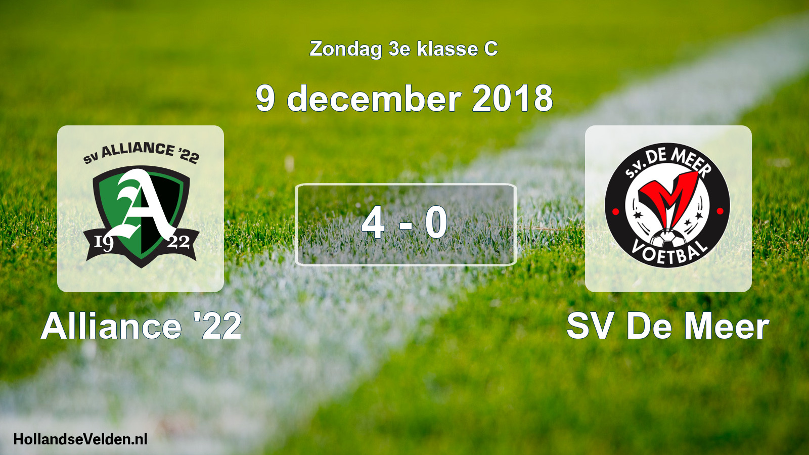 Total number of matches played: Alliance '22 - SV De Meer 4 - 0 (9 December 2018)