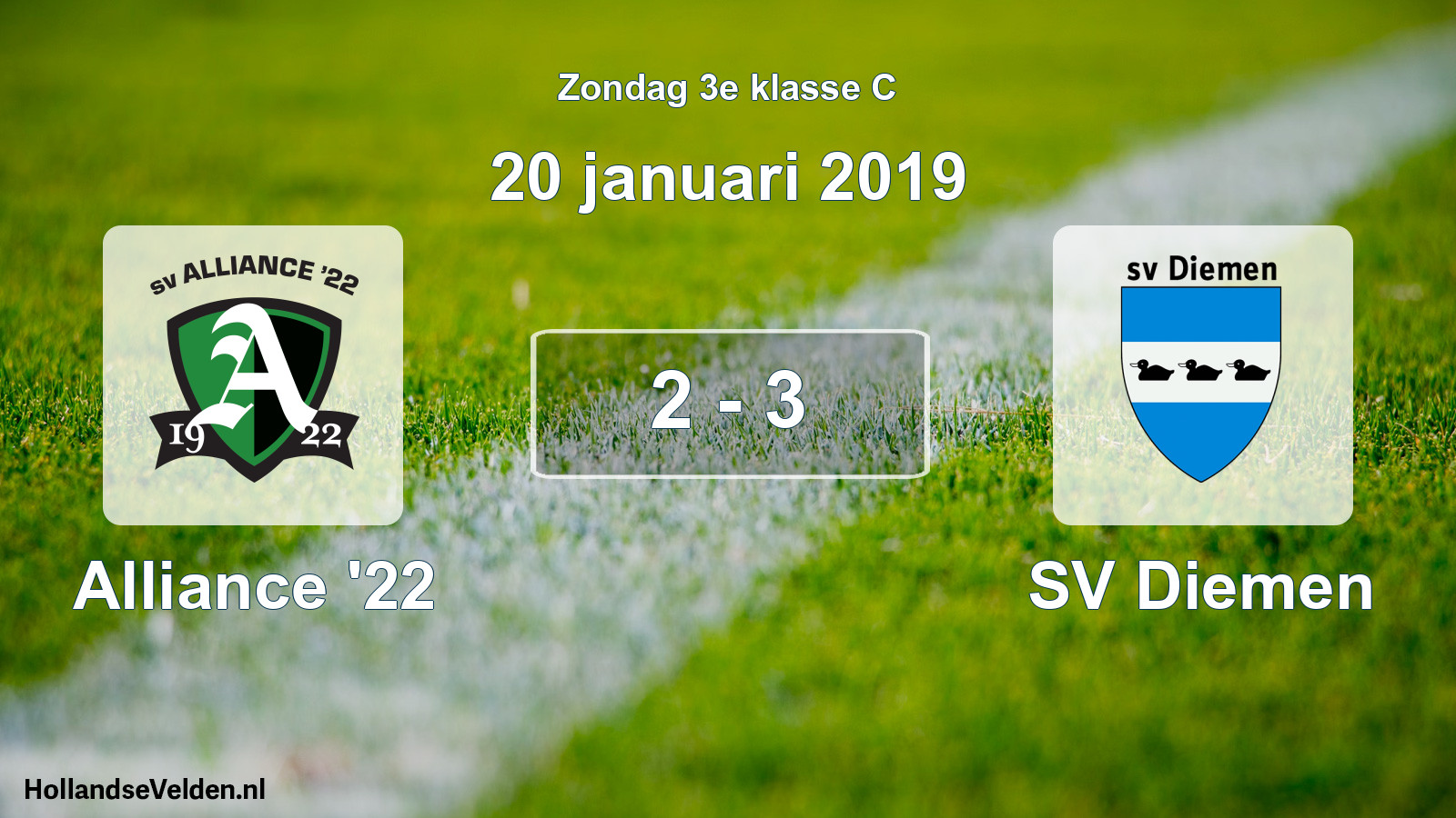 Total number of matches played: Alliance '22 - SV Diemen 2 - 3 (20 January 2019)