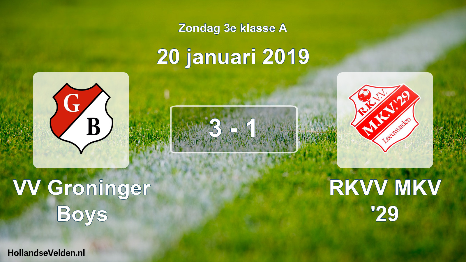 Total number of matches played: VV Groninger Boys - RKVV MKV '29 3 - 1 (20 January 2019)