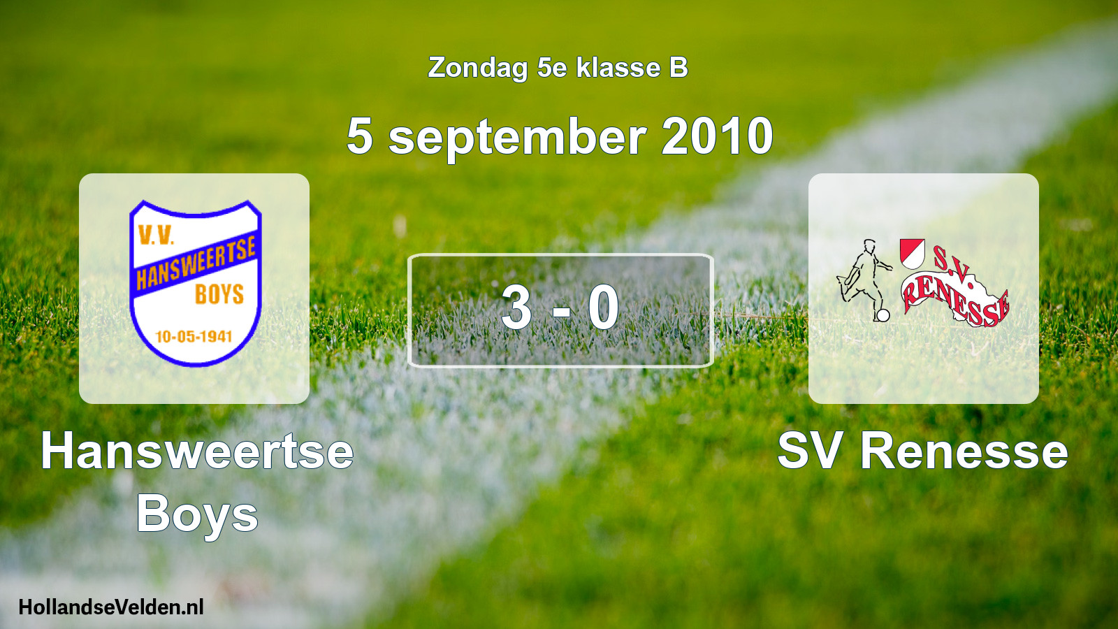 Total number of matches played: Hansweertse Boys - SV Renesse 3 - 0 (5 September 2010)