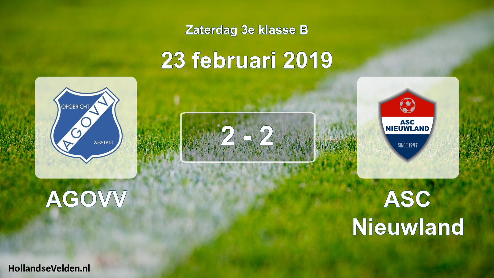 Total number of matches played: AGOVV - ASC Nieuwland 2 - 2 (23 February 2019)