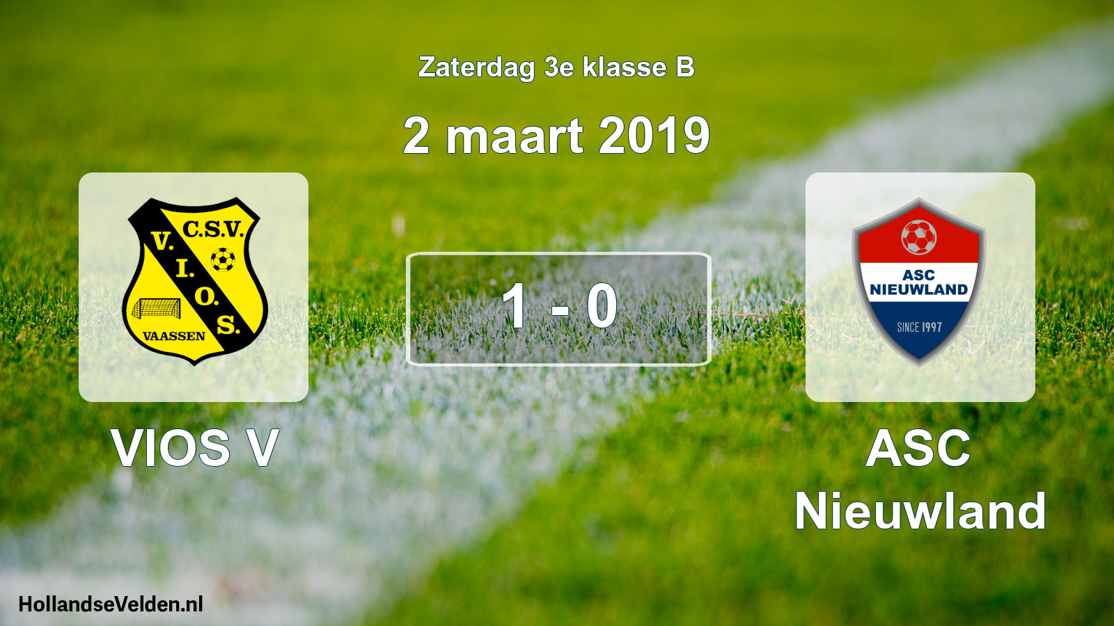 Total number of matches played: VIOS V - ASC Nieuwland 1 - 0 (2 March 2019)