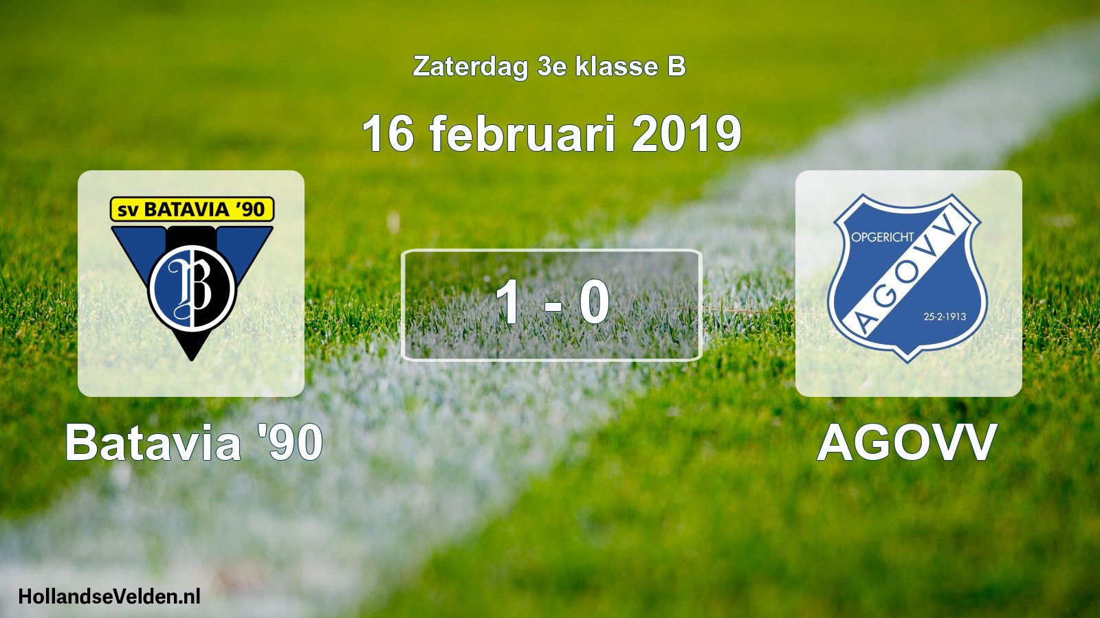 Total number of matches played: Batavia '90 - AGOVV 1 - 0 (16 February 2019)