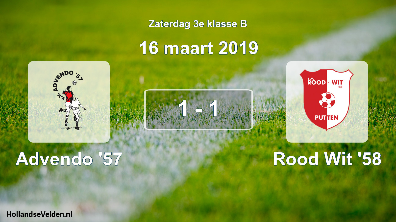 Total number of matches played: Advendo '57 - Rood Wit '58 1 - 1 (16 March 2019)