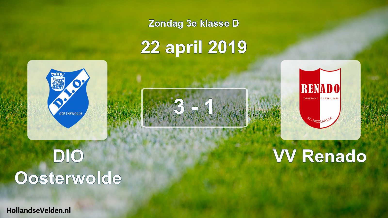 Total number of matches played: DIO Oosterwolde - VV Renado 3 - 1 (22 April 2019)