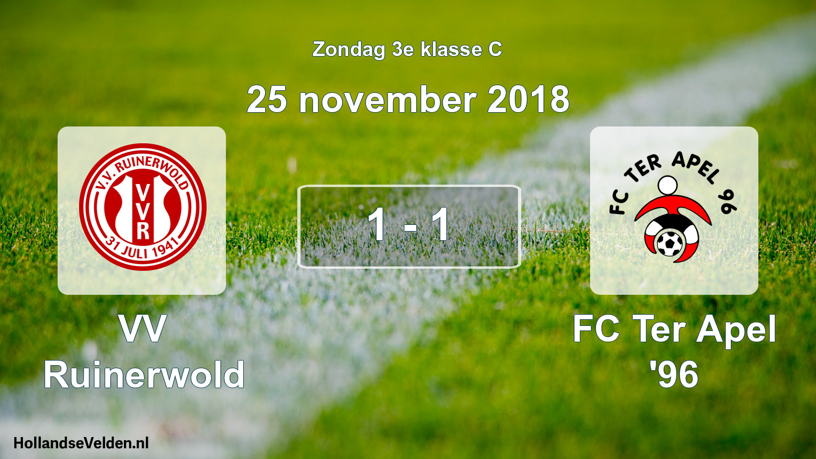 Total number of matches played: VV Ruinerwold - FC Ter Apel '96 1 - 1 (25 November 2018)