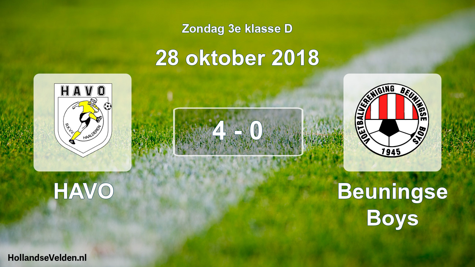 Total number of matches played: HAVO - Beuningse Boys 4 - 0 (28 October 2018)