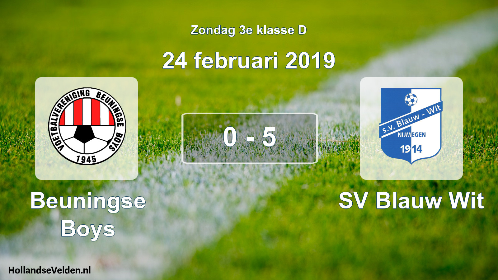 Total number of matches played: Beuningse Boys - SV Blauw Wit 0 - 5 (24 February 2019)