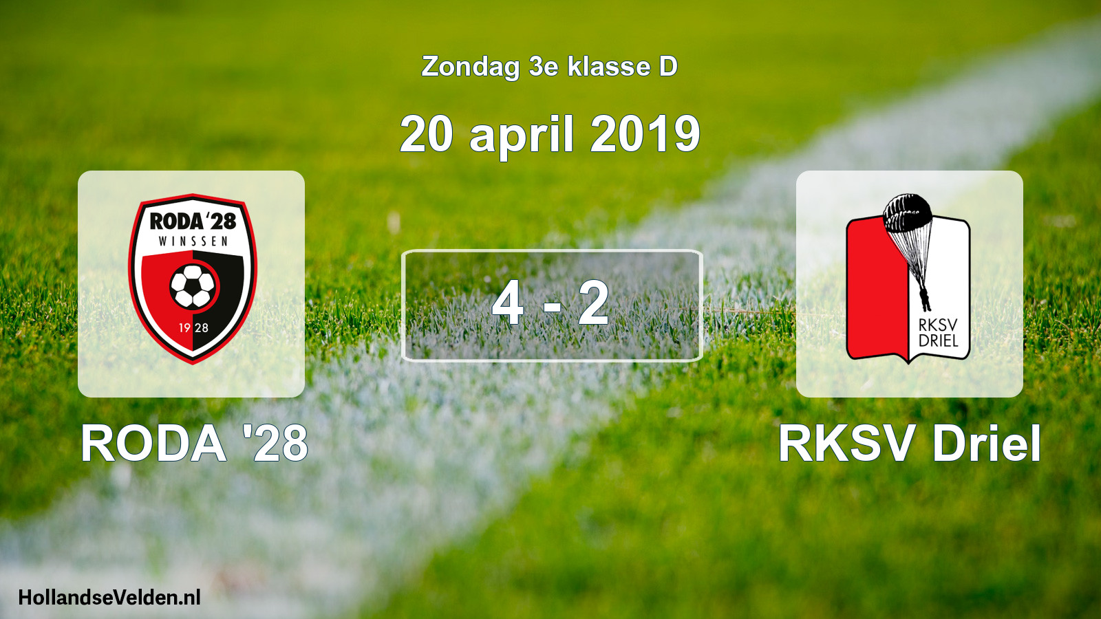 Total number of matches played: RODA '28 - RKSV Driel 4 - 2 (20 April 2019)