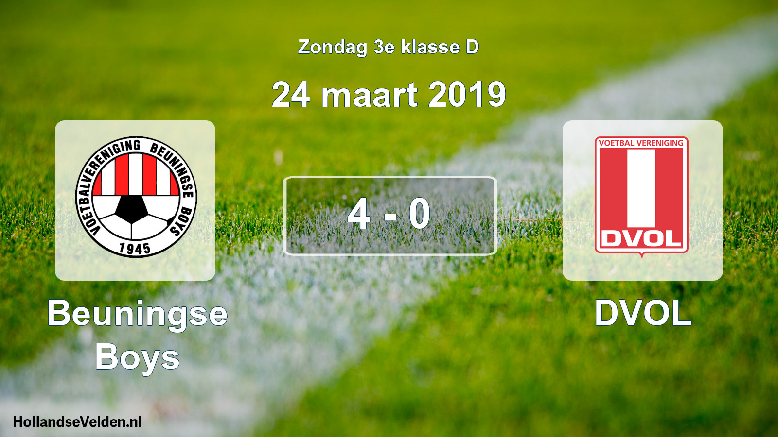 Total number of matches played: Beuningse Boys - DVOL 4 - 0 (24 March 2019)