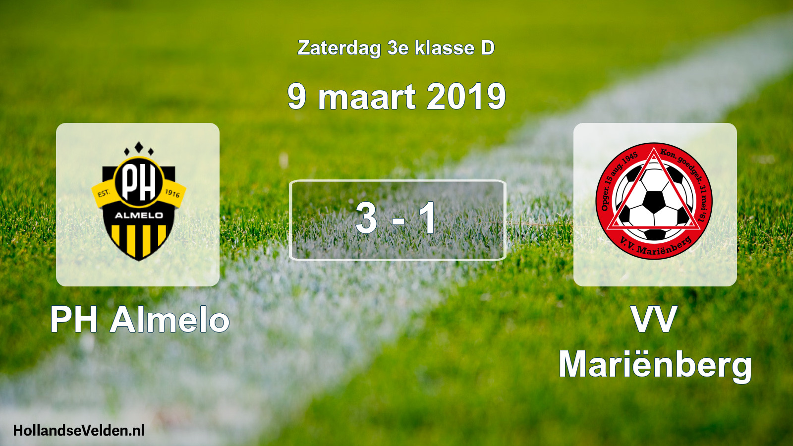 Total number of matches played: PH Almelo - VV Mariënberg 3 - 1 (9 March 2019)